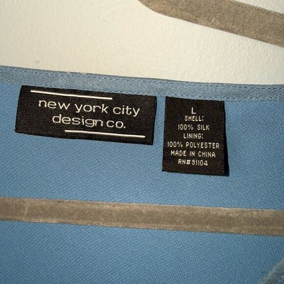 New York City Design Co Blue BOHO Fairy whimsical Silk Tunic Blouse VTG L EUC - Picture 5 of 8